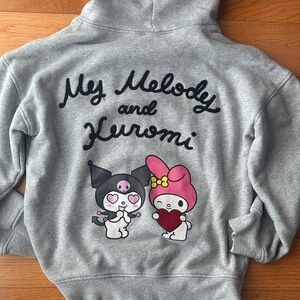 My Melody Kuromi Gray Kids Hoodie with Red Patch